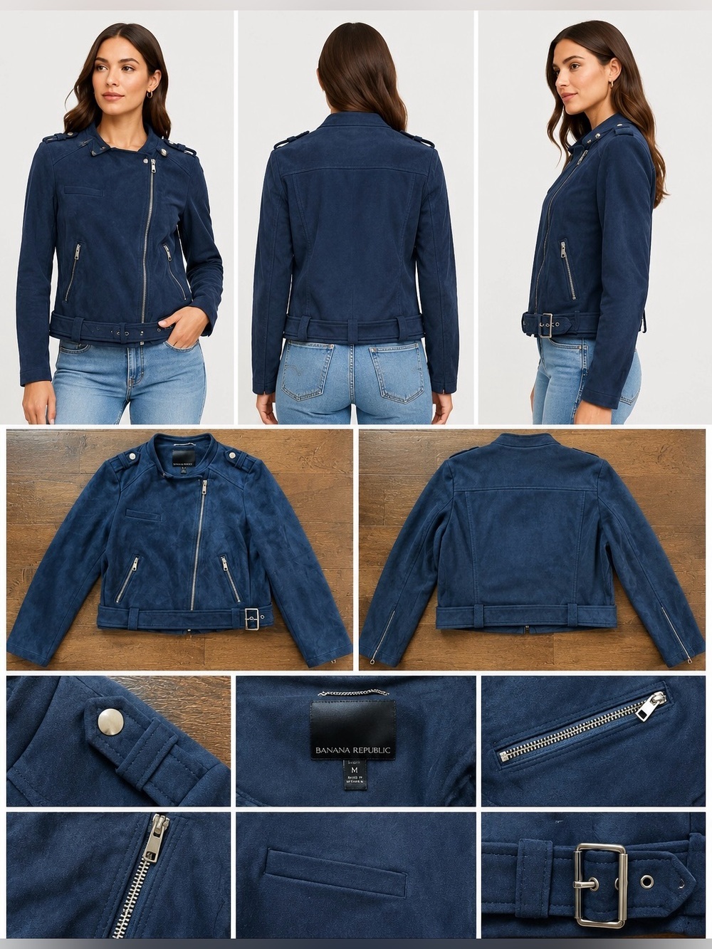 Banana Republic Faux Suede Moto jacket-Medium Petite-like new - Picture 3 of 10